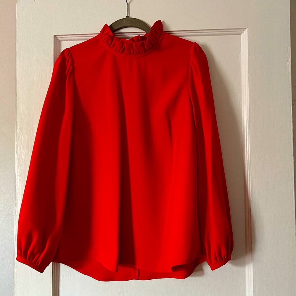 J. Crew Elegant Red Ruffle Neck Blouse, size small